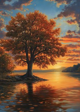 Tree by Sunset in Autumn