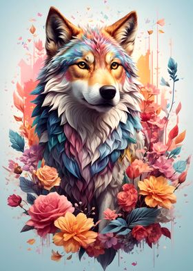 Colorful Wolf Vintage Art