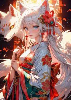 girl fox kitsune geisha 