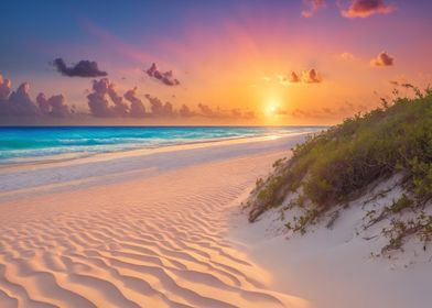 Sandy Sea Beach by Sunset