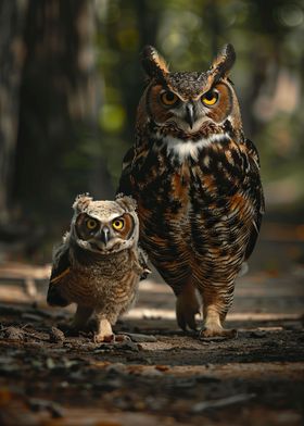 Mother And Baby Owl