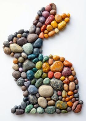 Colorful Pebble Rabbit Art