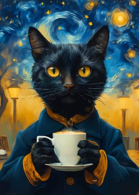 Coffee Cat Drinking Coffee