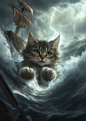 Monster Cat in the sea