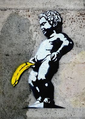 Banksy Banana Graffiti Kid