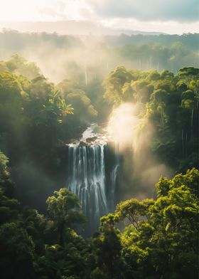 Waterfall in Forest Nature