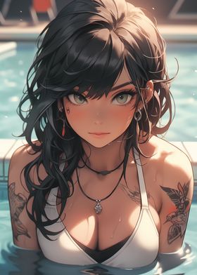 Tattooed Poolside Girl