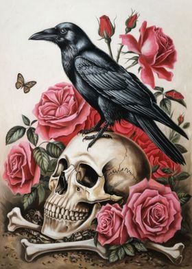 Raven Crow Skull Skeleton