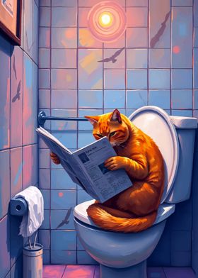 Cat Reading on Bathroom