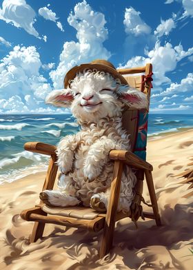 Sheep in a Beach Chair