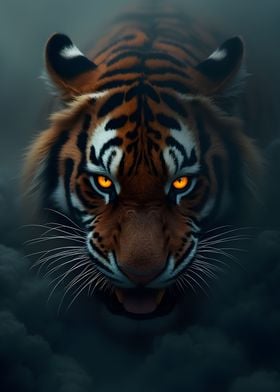 tiger face hidden in dark