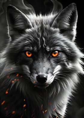 wild black fox red eyes 