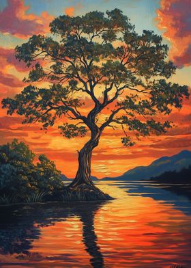 tree by sunset in autumn