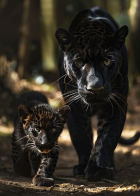 Mother And Baby Panther