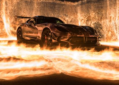 Sports Car On Fire