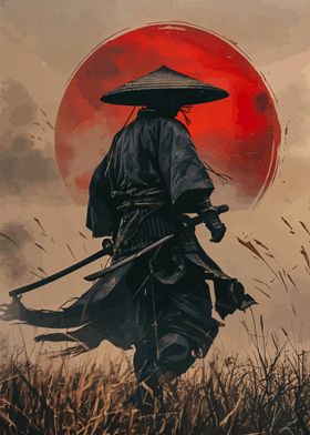 samurai japanese moon red