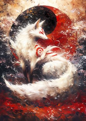 White Kitsune Fox Yin Yang