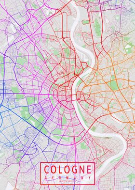 Cologne City Map Colorful