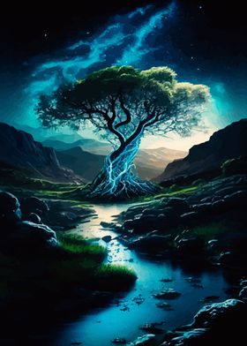 fantasy river and tree