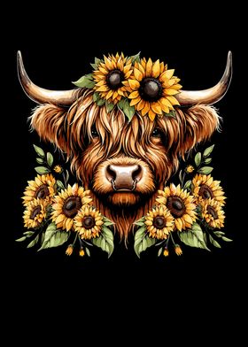 Sunflower Highland Cow