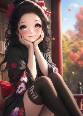 Smiling Geisha in Autumn