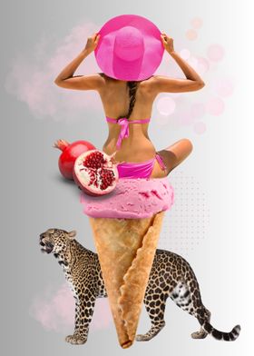 Woman on pink ice cream