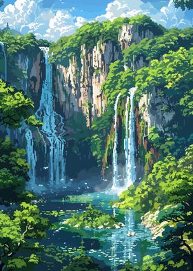 Waterfall Forest Pixel Art