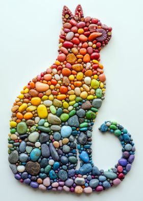 Cat in Pebble Rainbow