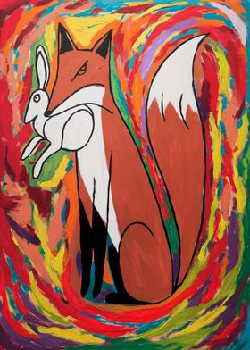 Fox Painting Abstract Red