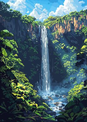 Waterfall Nature Pixel Art