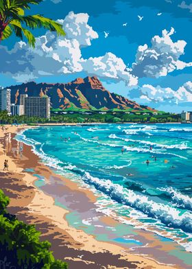 Waikiki Hawaii Pixel Art