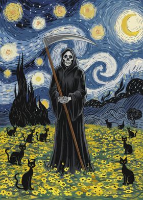 Grim Cats on Starry Night