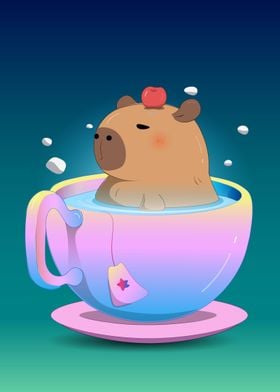 Cute Capybara bathing 