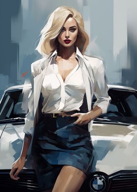 Stylish woman and BMW car