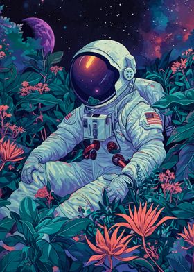 astronaut flower landscape