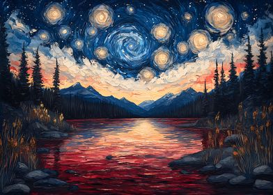 Starry Lake Sunset