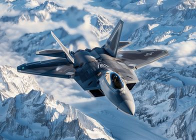 F22 Raptor Over Mountains