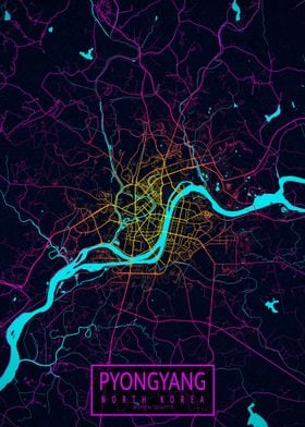 Pyongyang City Map Neon