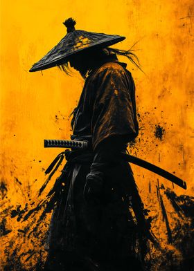 Samurai yellow silhouette