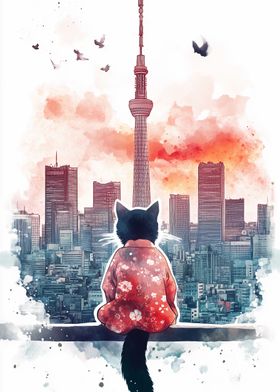 Tokyo Skyline Neko