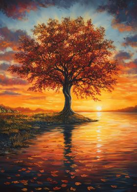 tree by sunset at autumn