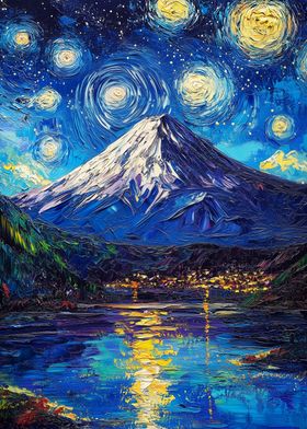 Fuji Mount Starry Night