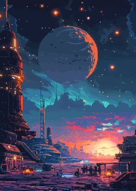 SciFi Planet Pixel Art