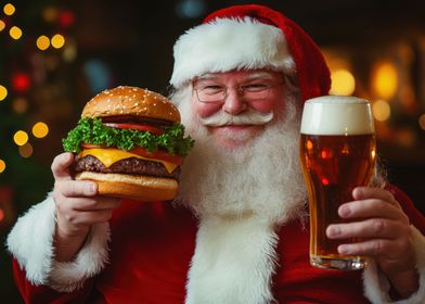 Santa with Burger and Beer