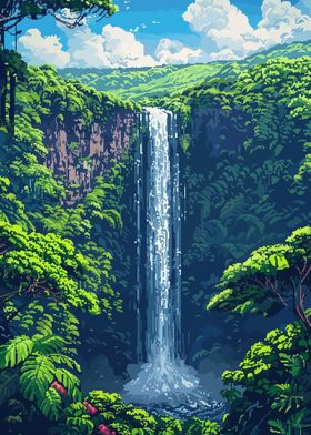 Waterfall Forest Pixel Art