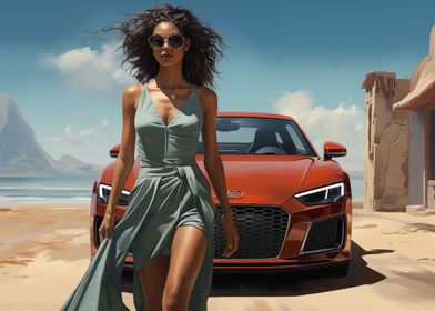 Woman and Audi car art