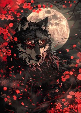 Moon Wolf With Red Eyes