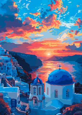 Greece Santorini Pixel Art