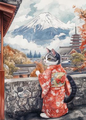 Neko Visiting Mt Fuji