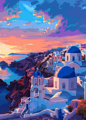 Greek Santorini Art Retro